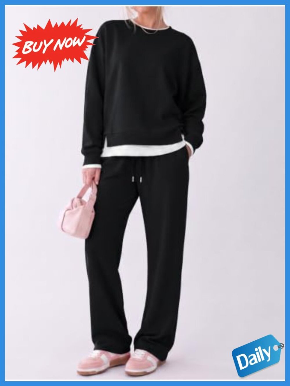 Oversized Crewneck Sweatshirt Sweatpants 2 Piece Set Lounge Travel - Picture 3 of 6